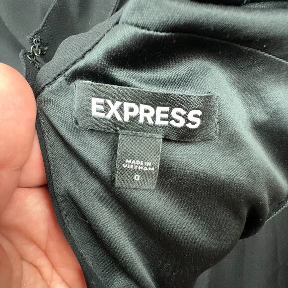 Express Chiffon Mesh Inset Mini Dress Black 0 Long Sleeve High Neck Goth Romance - Picture 7 of 9